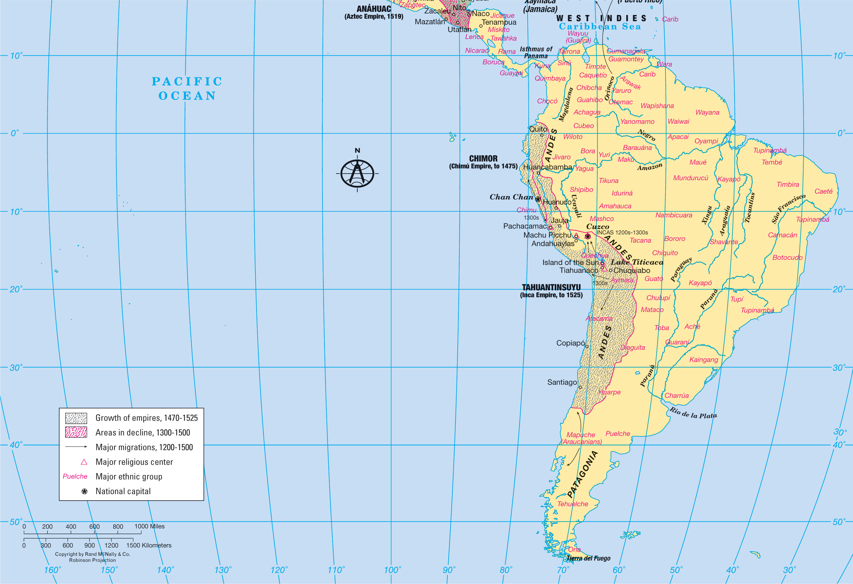 map of South America shows location of Native American populations