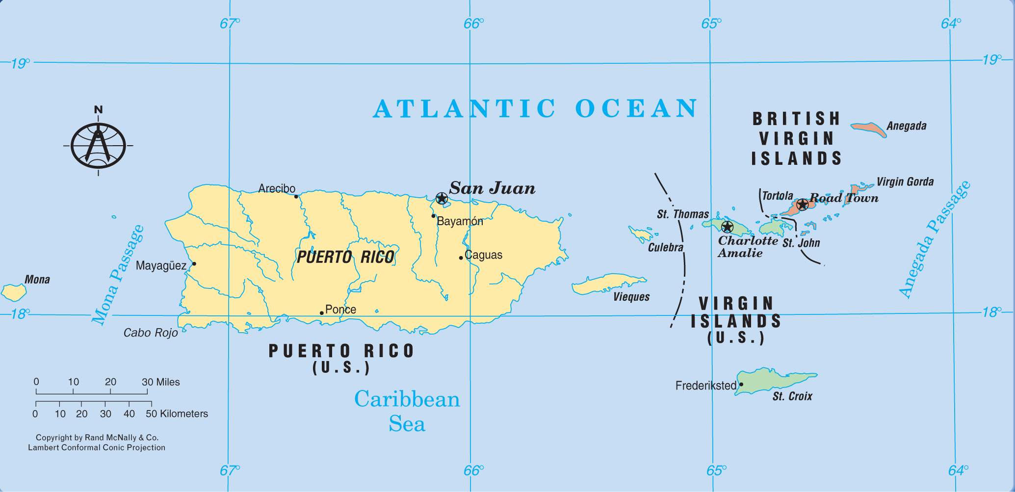 map of Puerto Rico and the U.S. Virgin Islands