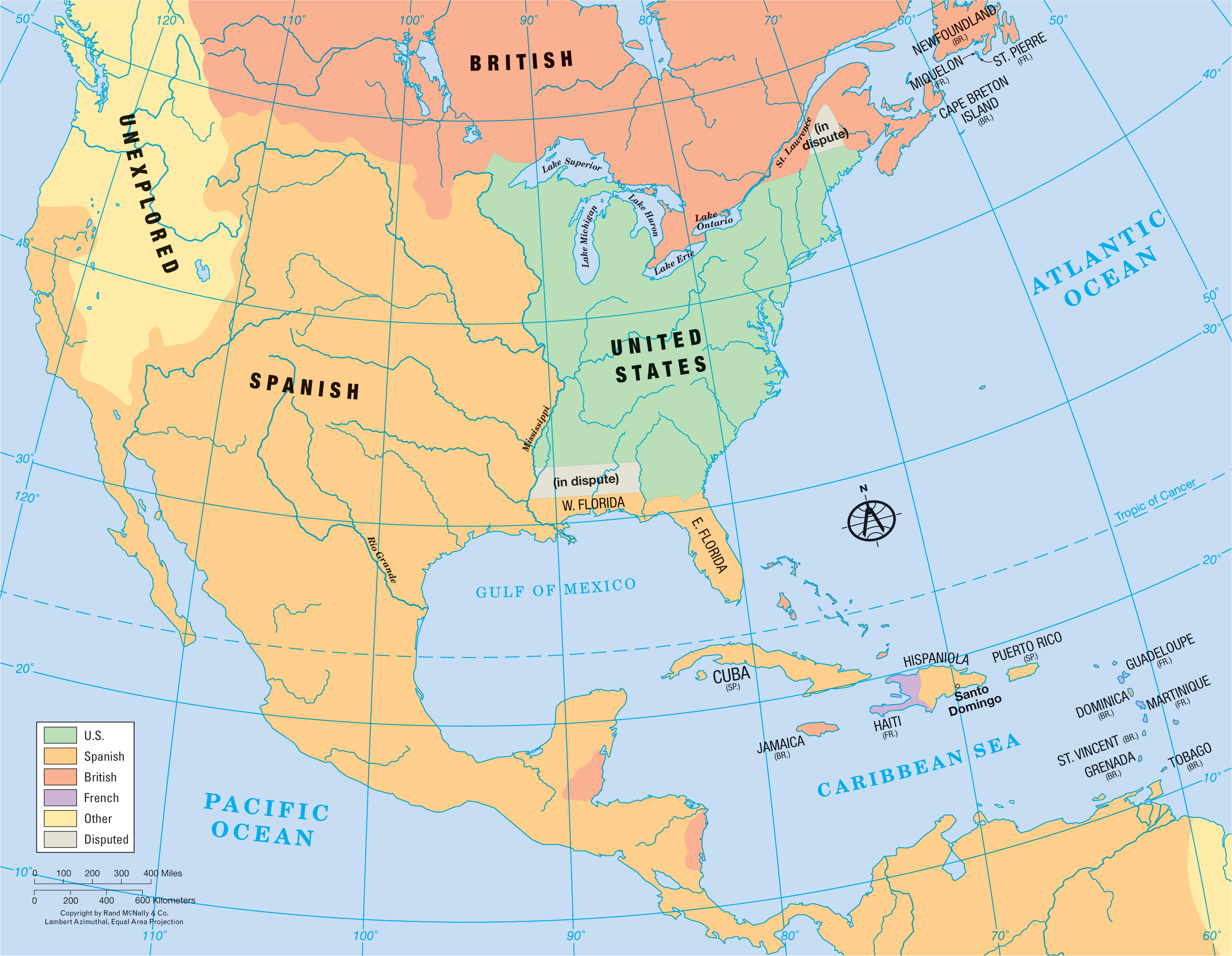Map shows European control of North America 1783