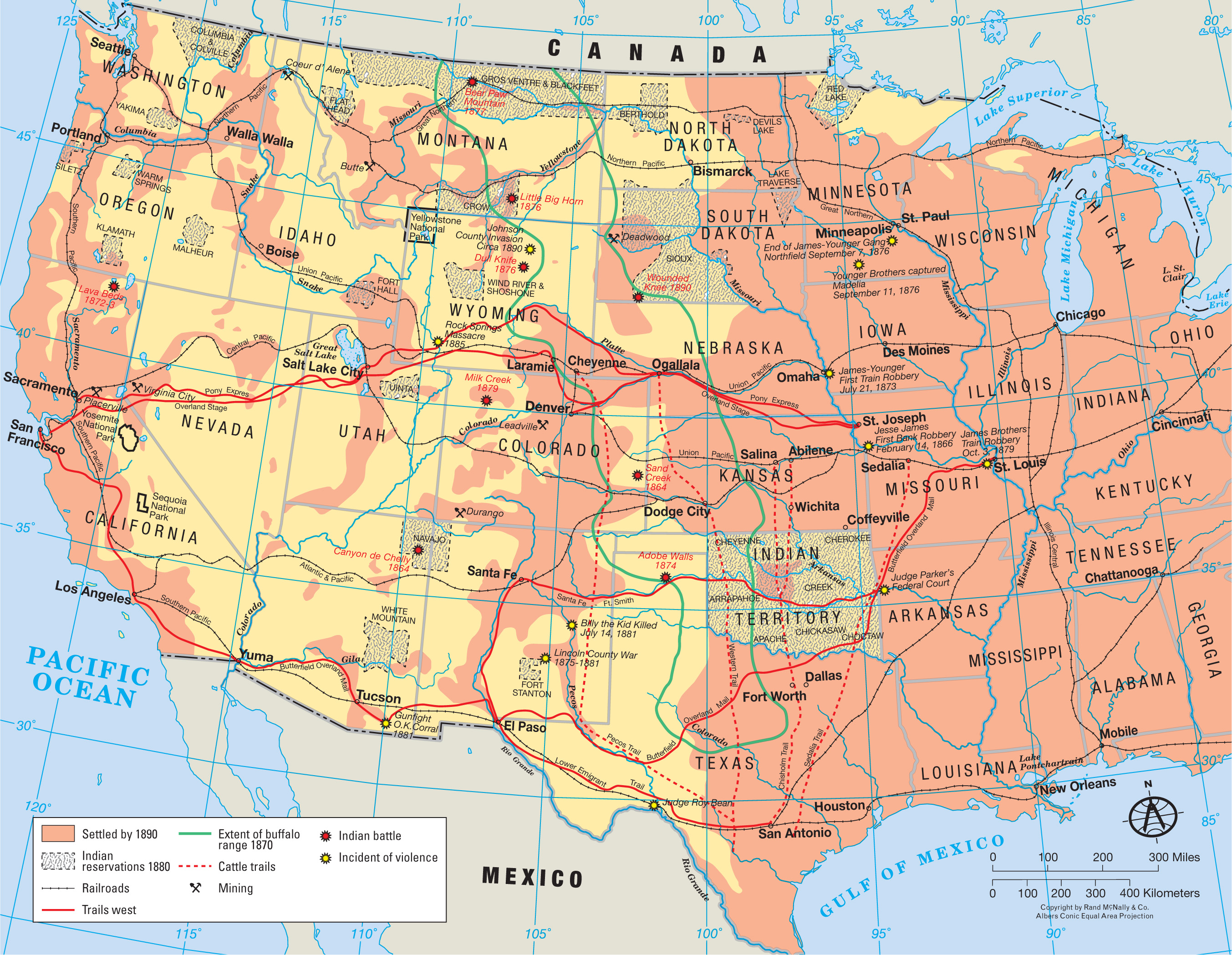 U.S. map: Western Frontiers 1860-1890