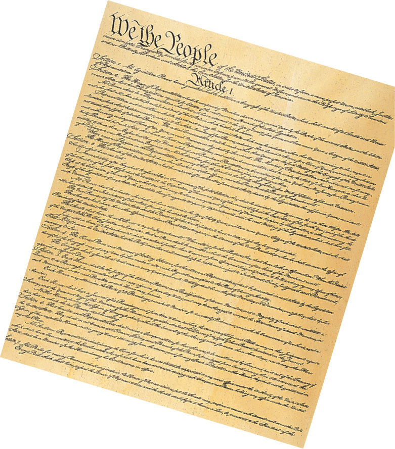 A handwritten document: the U.S. Constitution.