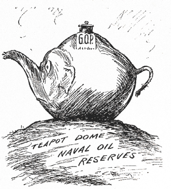 Political cartoon depicts an elephant in the shape of a teapot.