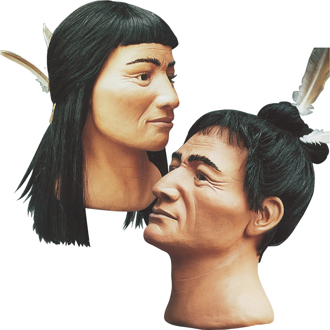 realistic models of a Native American man and woman.