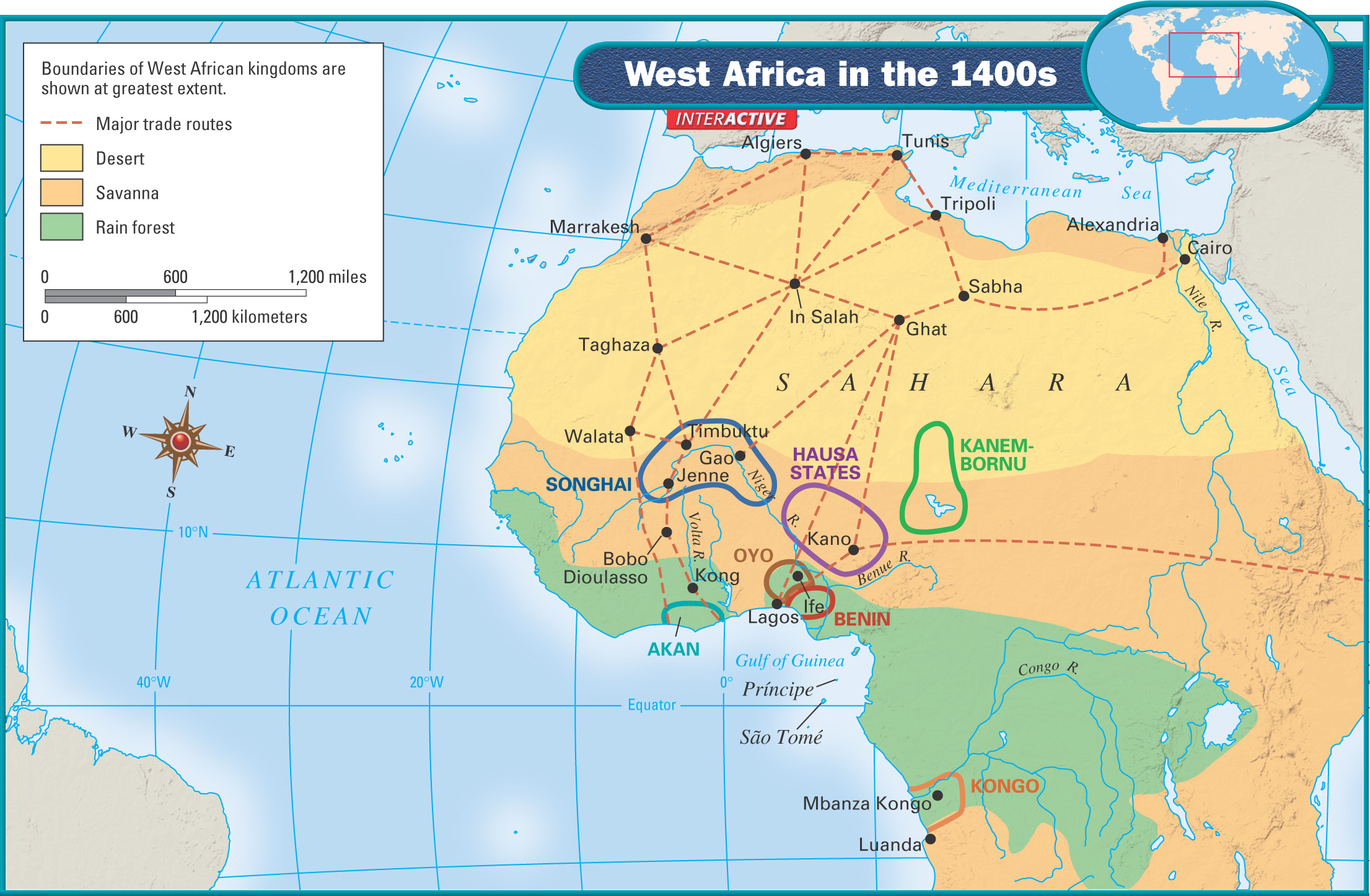 Map: West Africa in the 1400s.