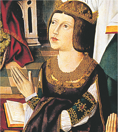 Painting depicts Queen Isabella praying.