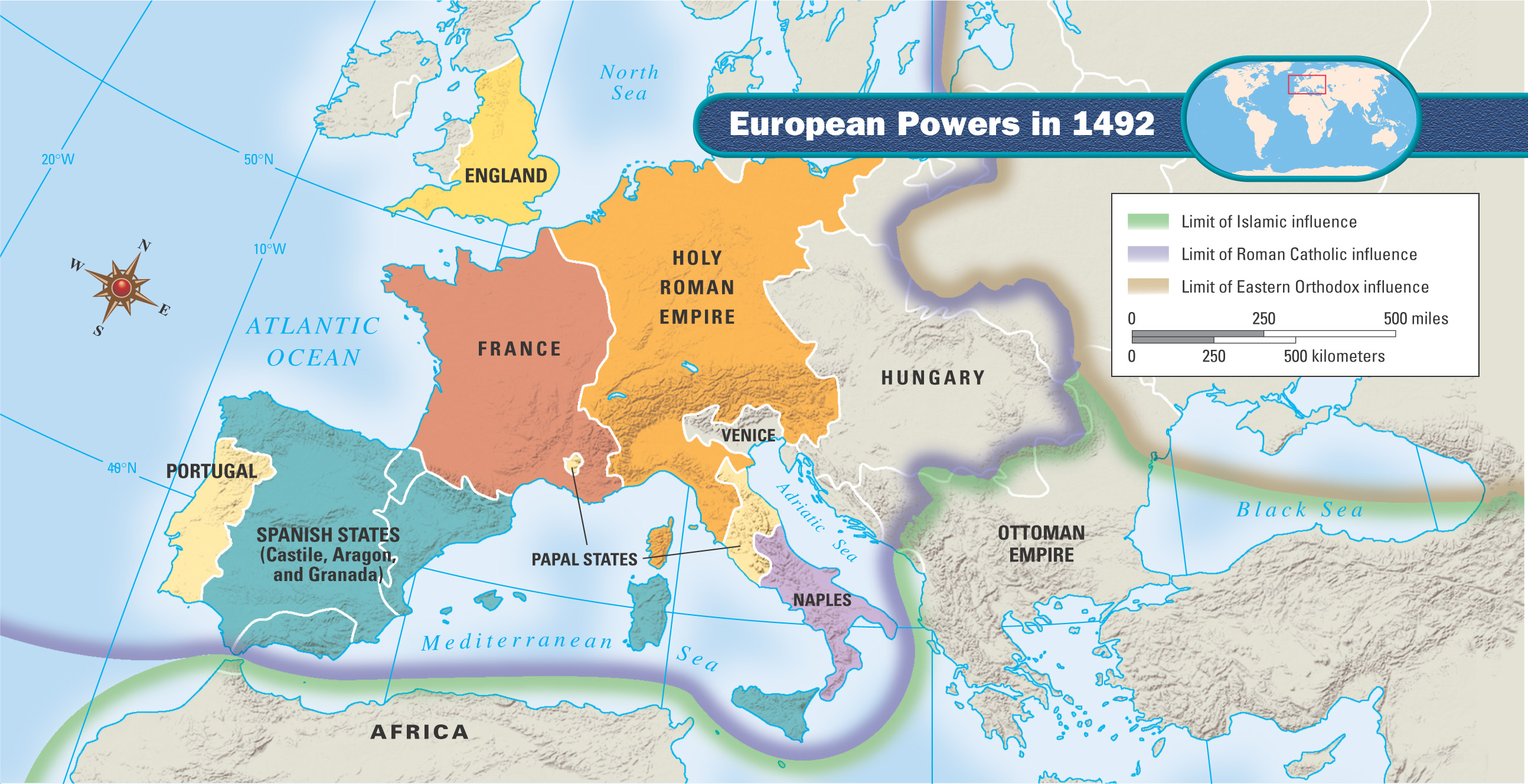 Map: European Powers in 1492