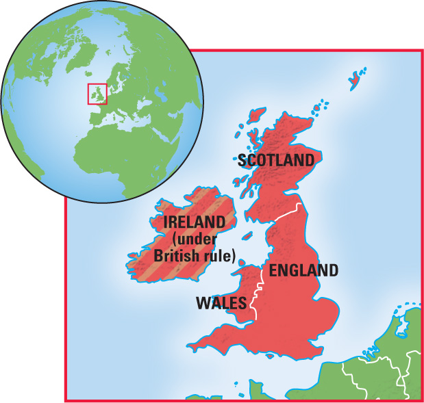 A map shows England, Ireland, Scotland and Wales.