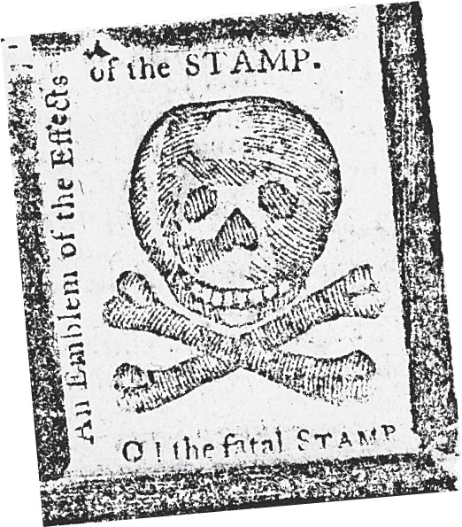 An engraving features a skull and crossbones.