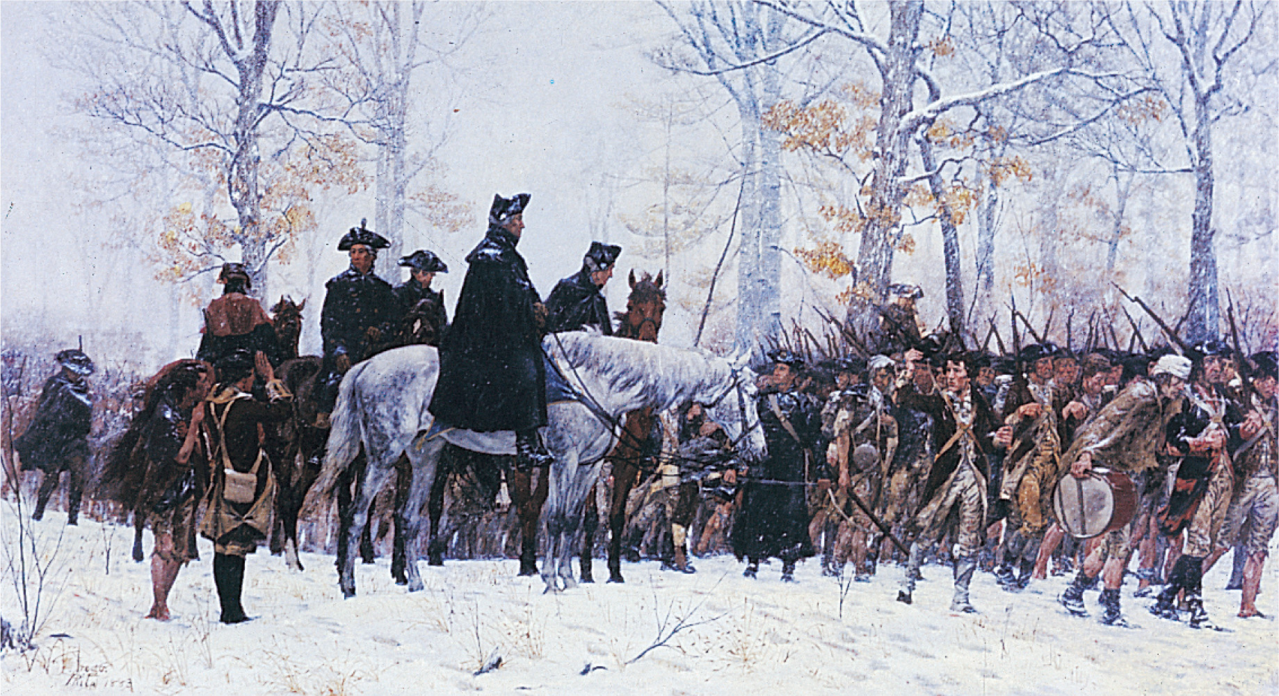 painting: soldiers trudge through snow.