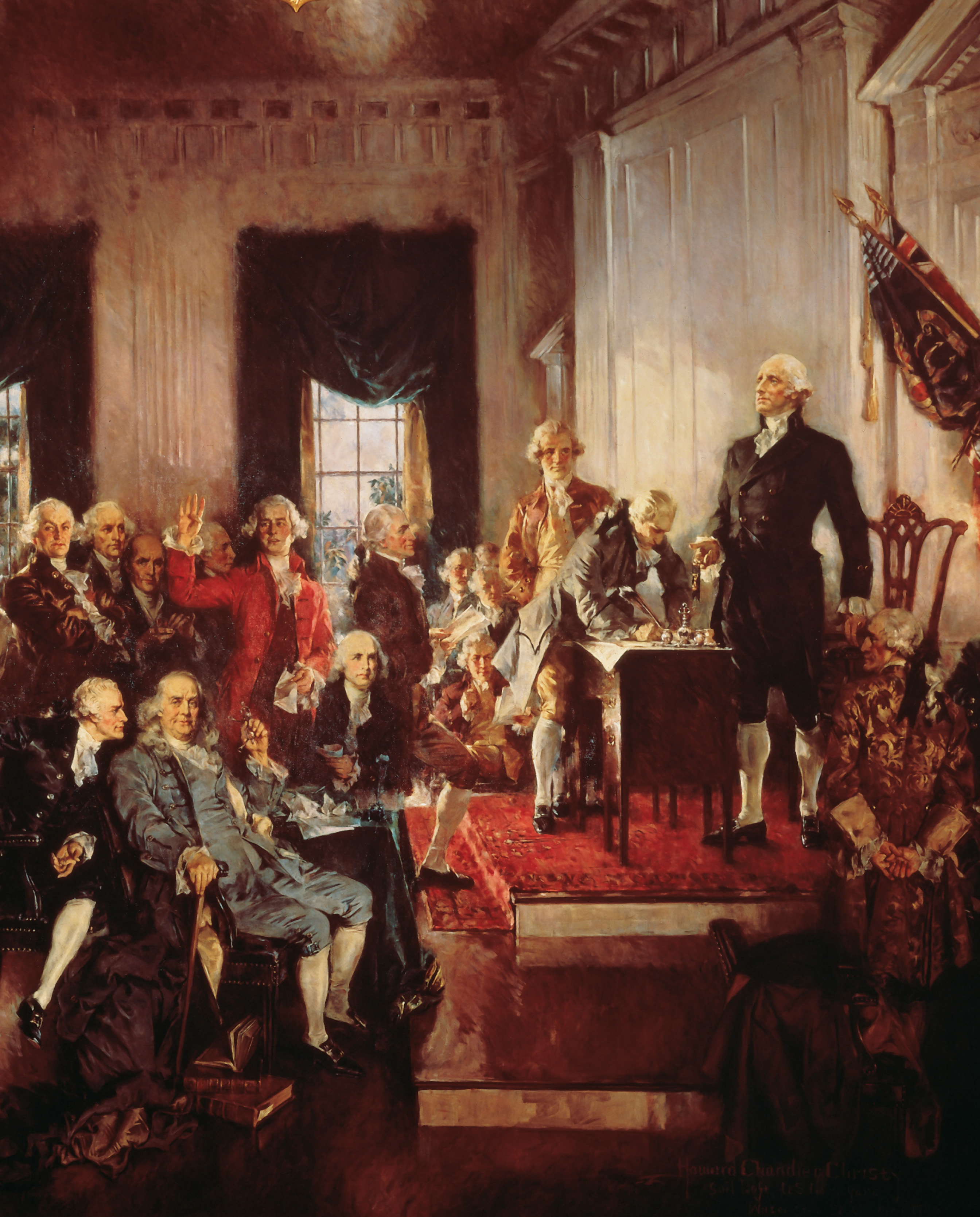 A painting: delegates to the
Constitutional Congress debate.