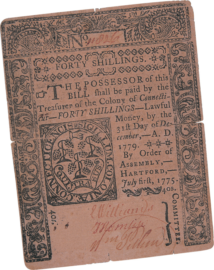 an elaborately decorated bank note for forty shillings.