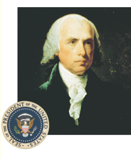 The Presidential seal of the
U.S. appears by a painting of James Madison.