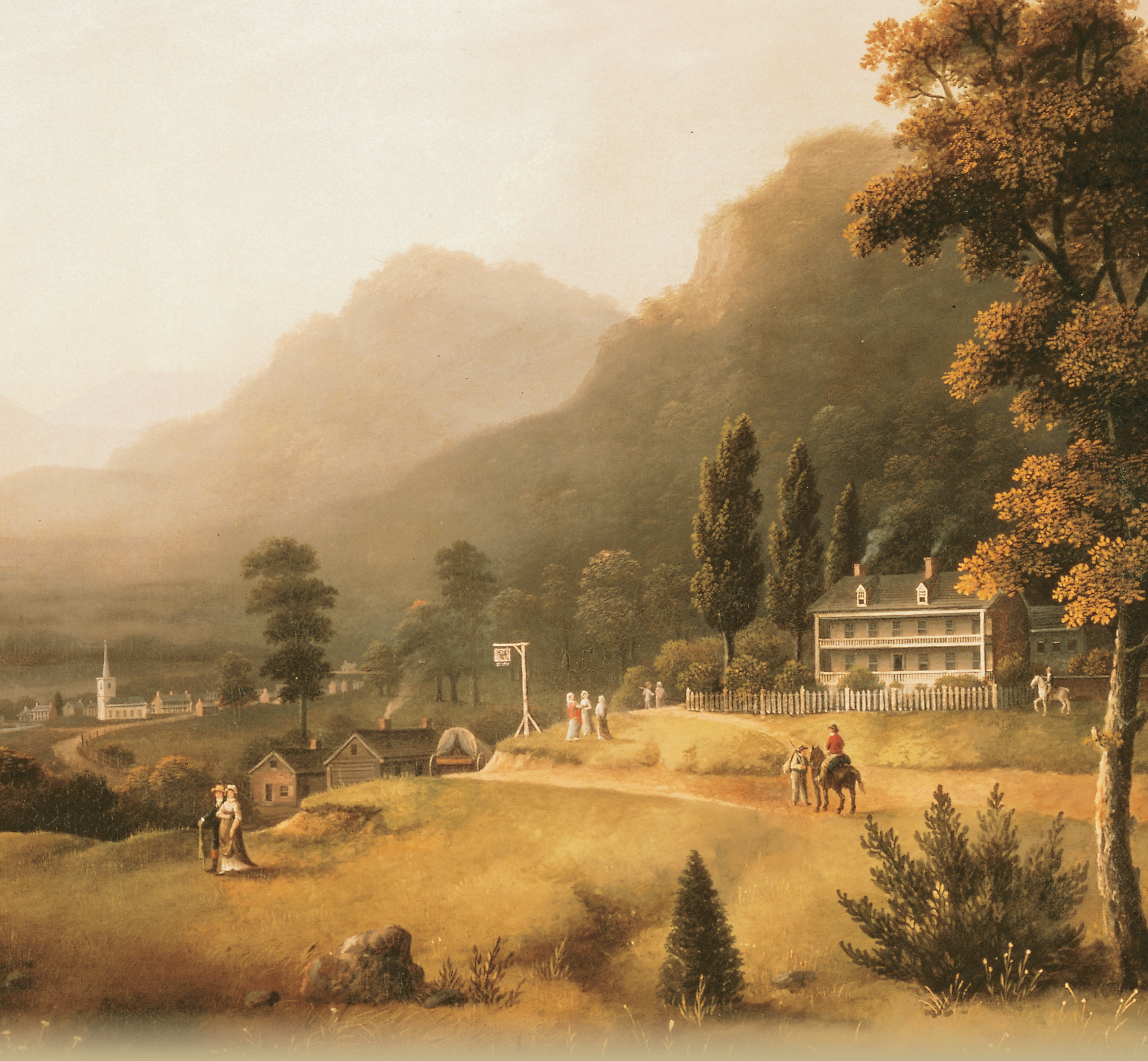 a painting shows a country estate.