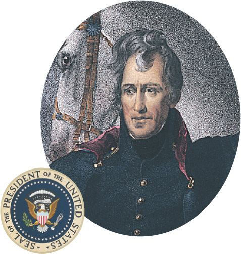 The official seal of the president of the U.S. adorns a
portrait of Jackson.