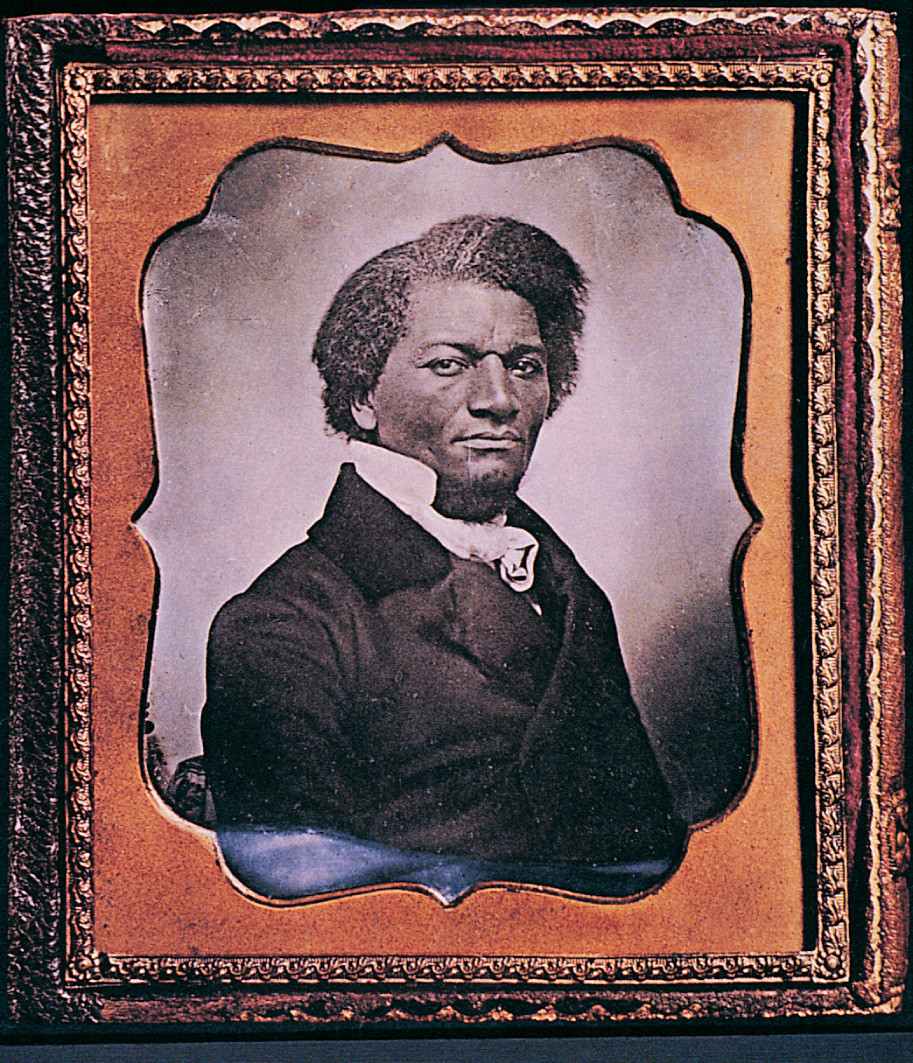 A black and white photo of
Frederick Douglass.