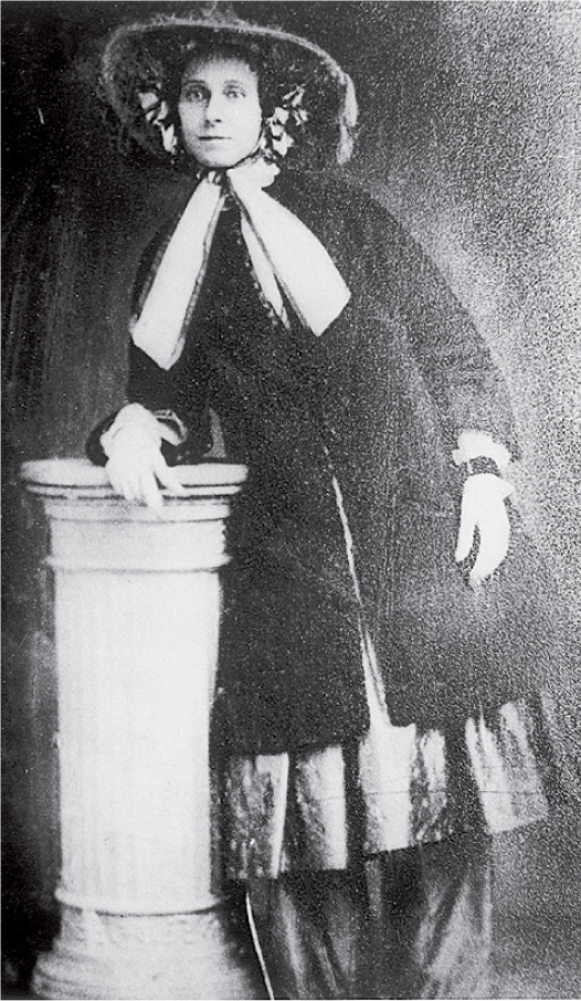 A photo shows Amelia Bloomer wearing pants under a skirt.