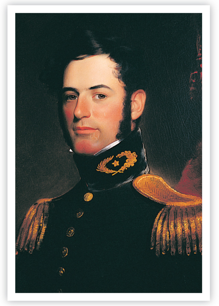 A portrait shows a young Robert E. Lee in a dark blue officer's uniform.