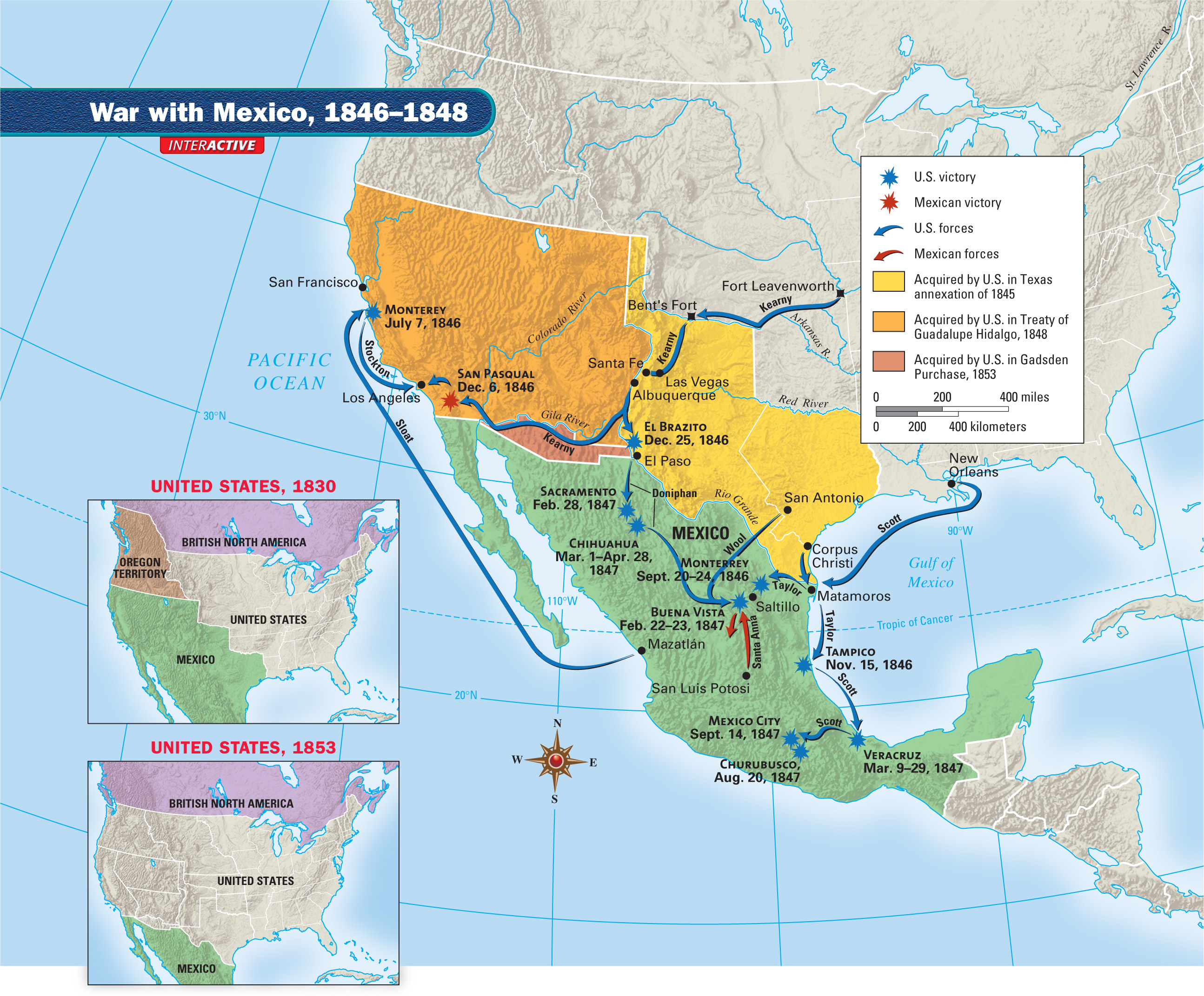 A map titled War with Mexico, 1846-1848.