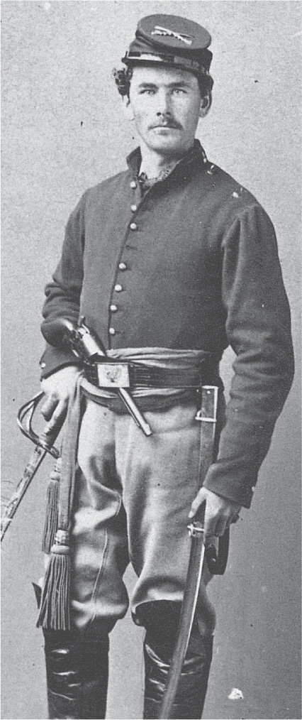 A photo shows a Union soldier holding a sword.
