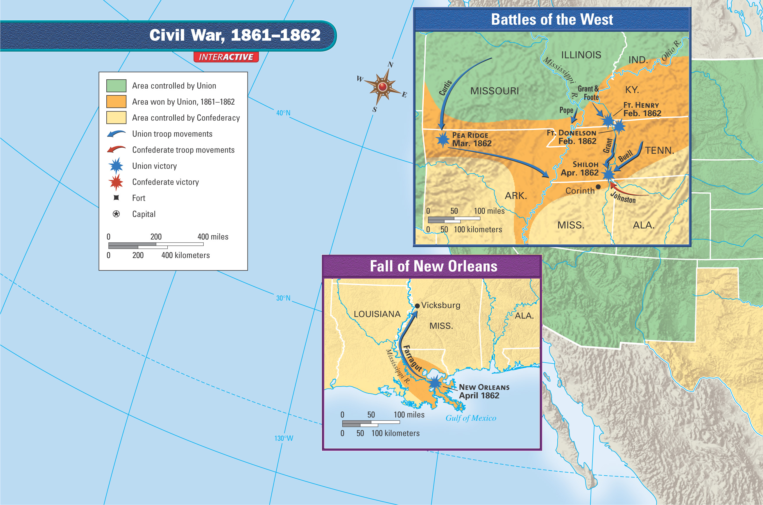 A map titled Civil War, 1861-1862.