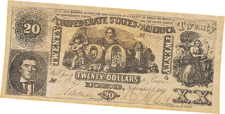 A picture of a Confederate $20 bill.