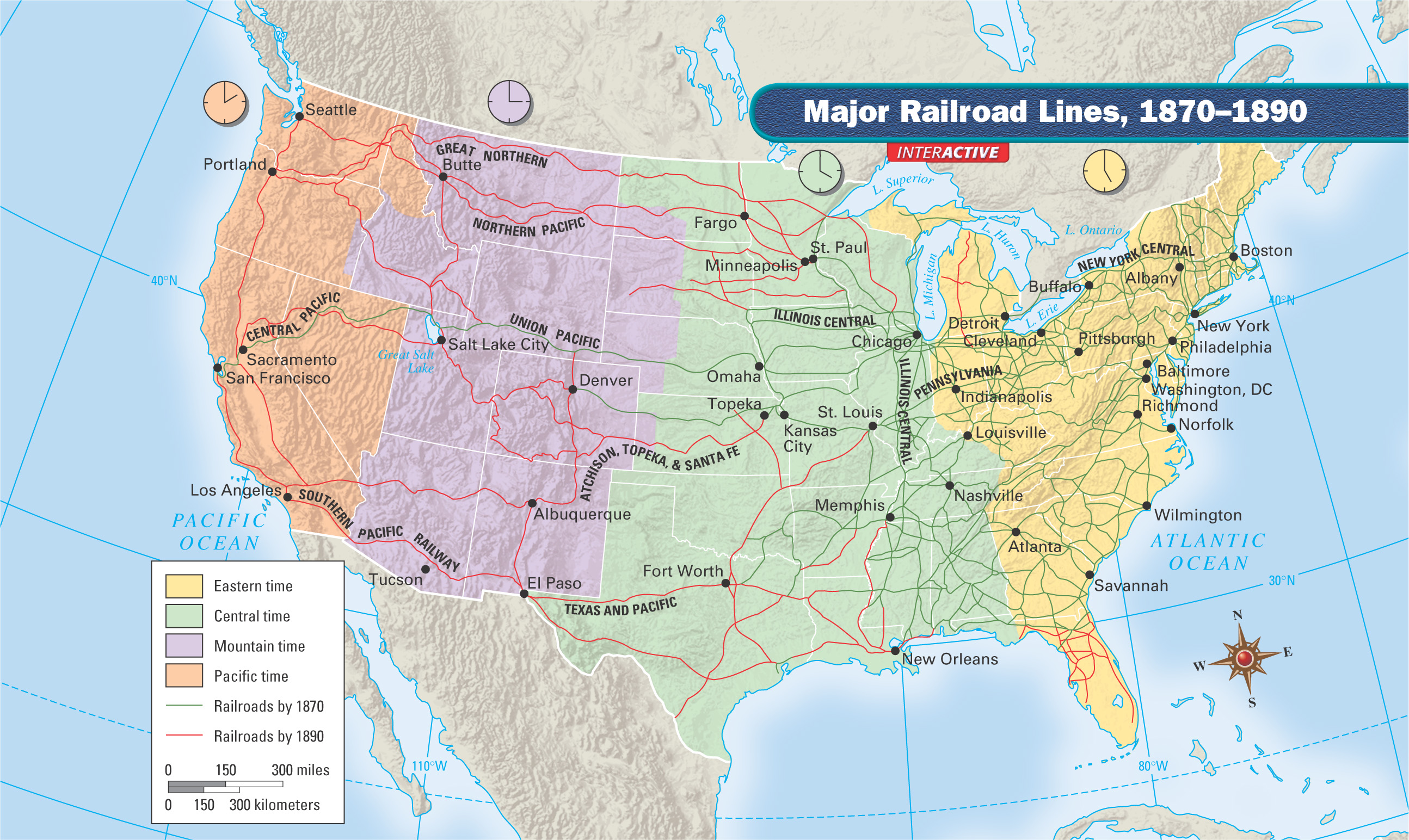 A map: Major Railroad Lines, 1870-1890.