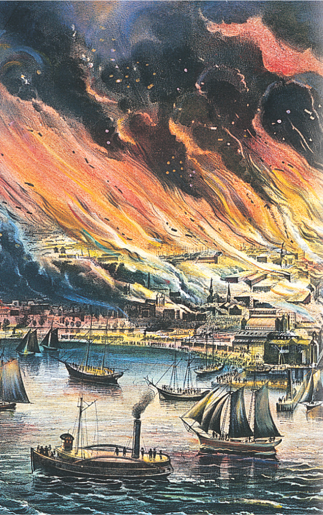 A painting of the great Chicago Fire.