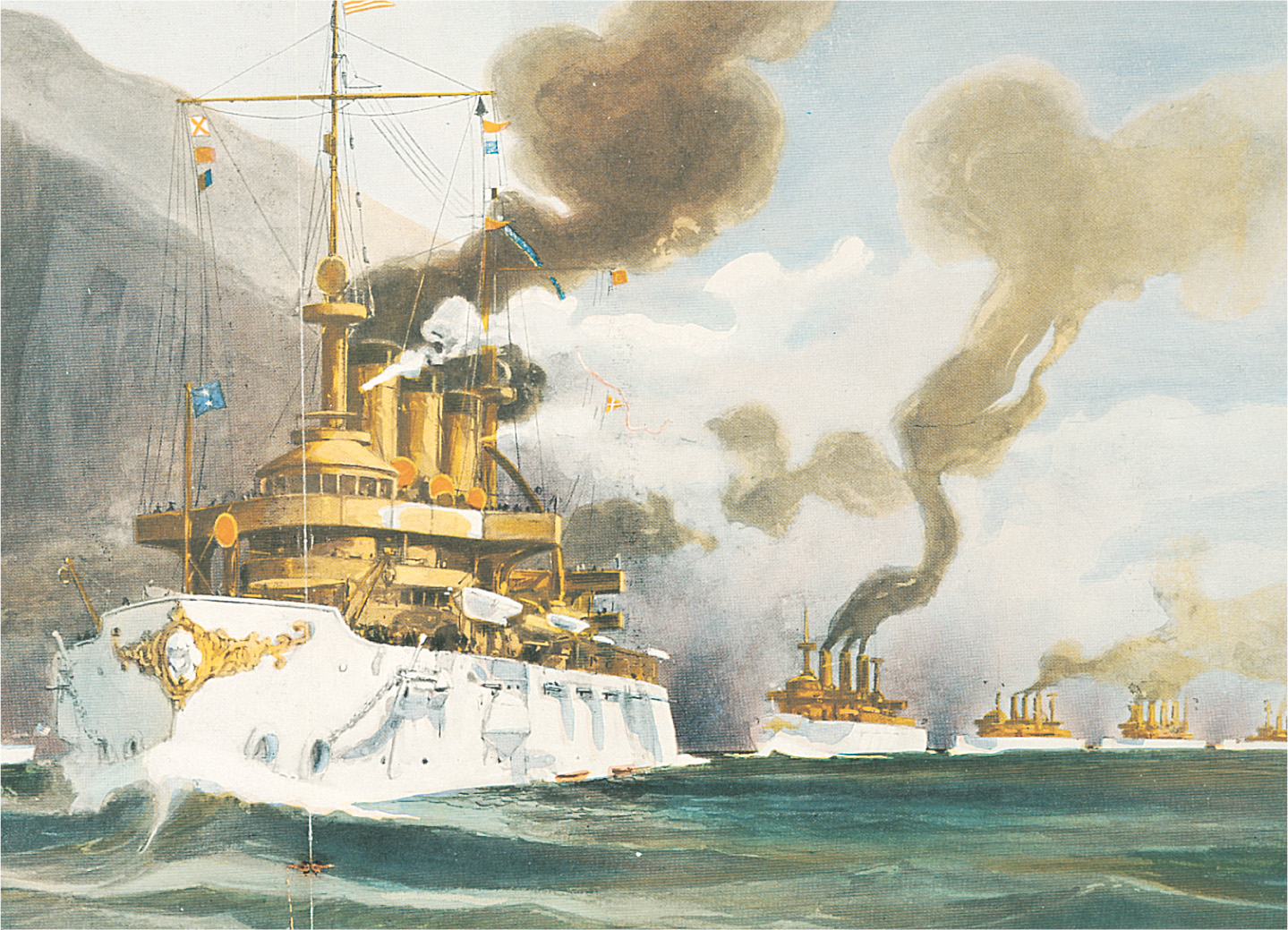 Painting: steamships with white hulls