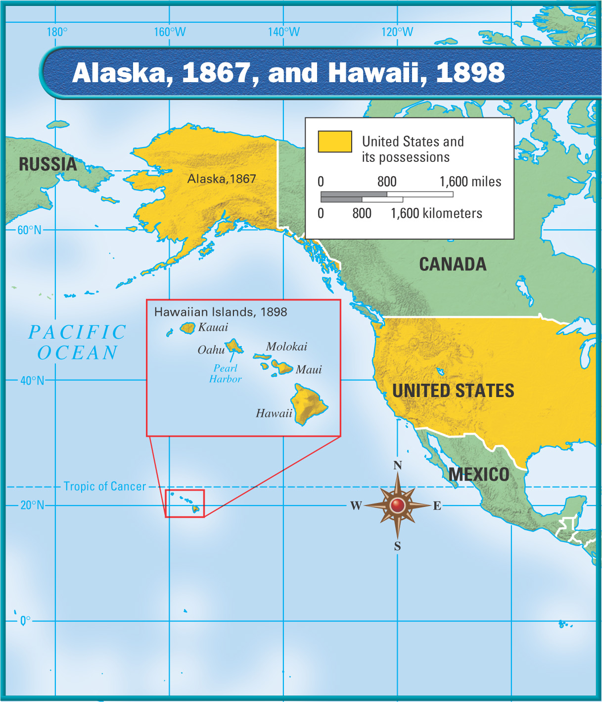 Map:  United States and its possessions, including Alaska and Hawaii