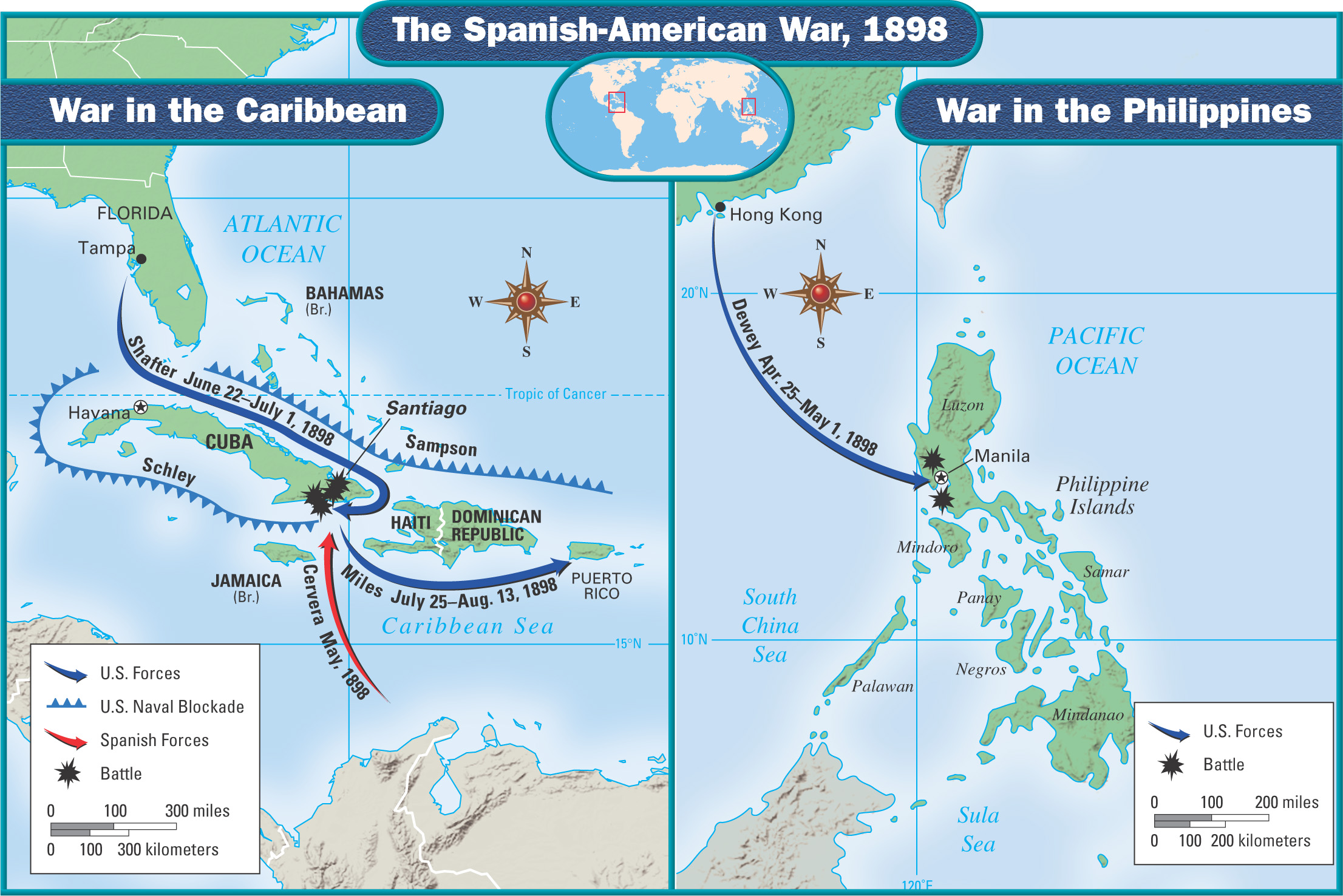 Map: The Spanish-American War, 1898