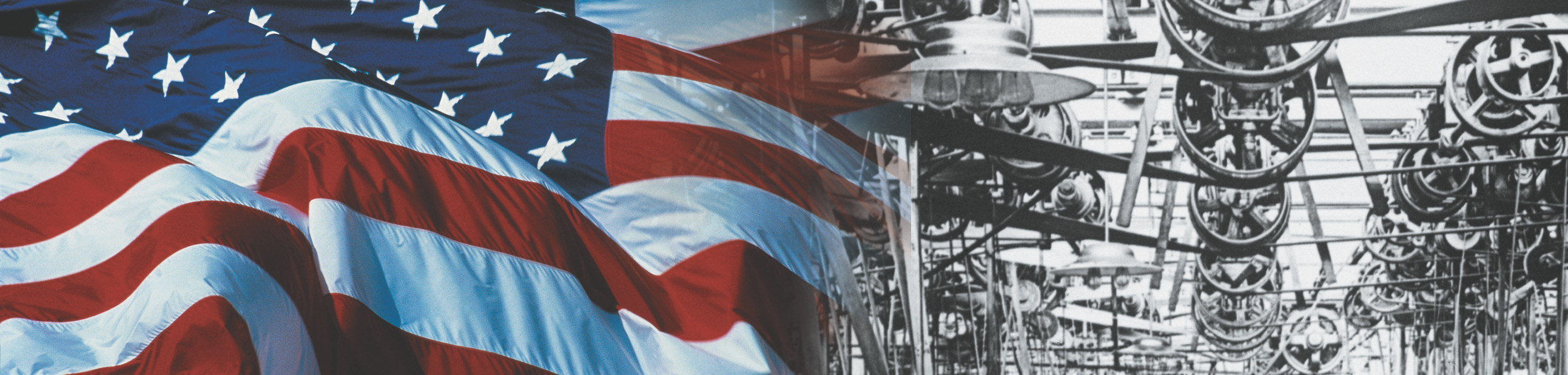 Banner: American flag and machinery
