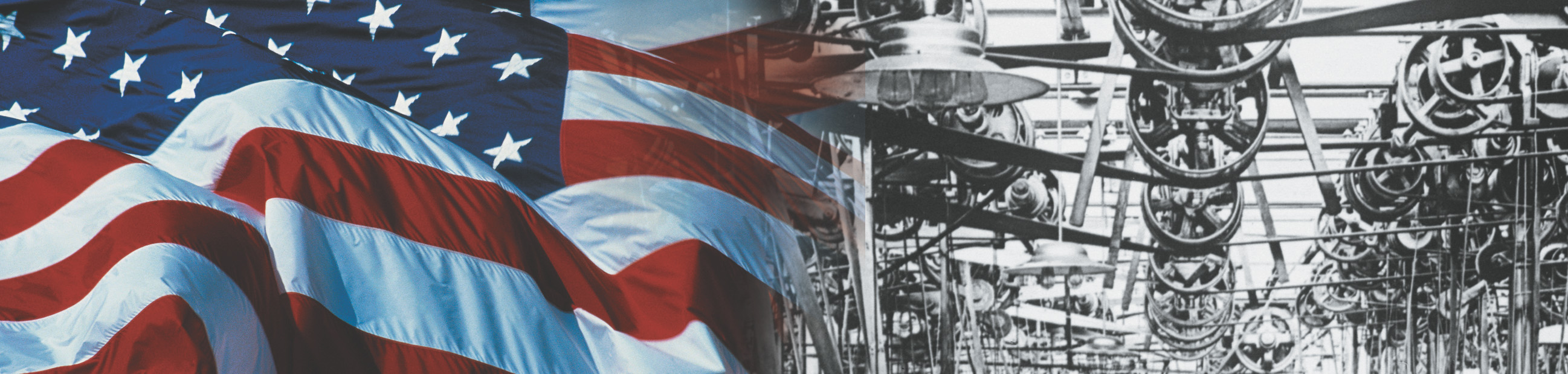 Banner: American flag and machinery