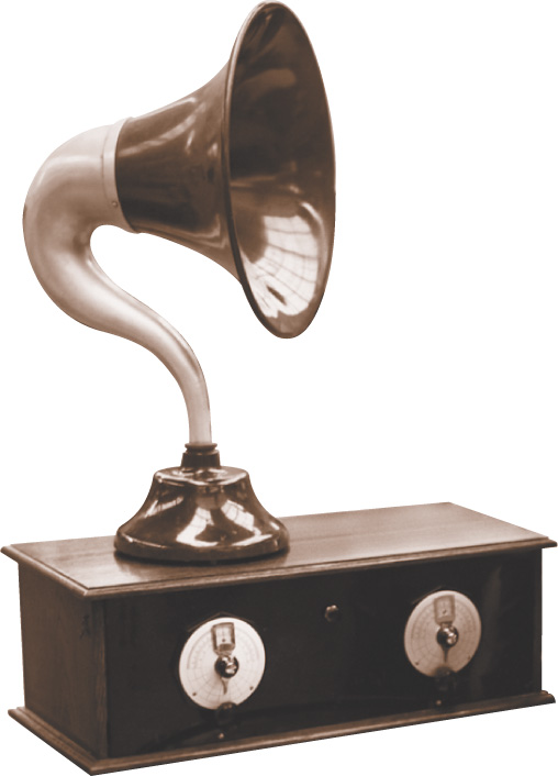 Photo: a radio with a large bell-shaped speaker