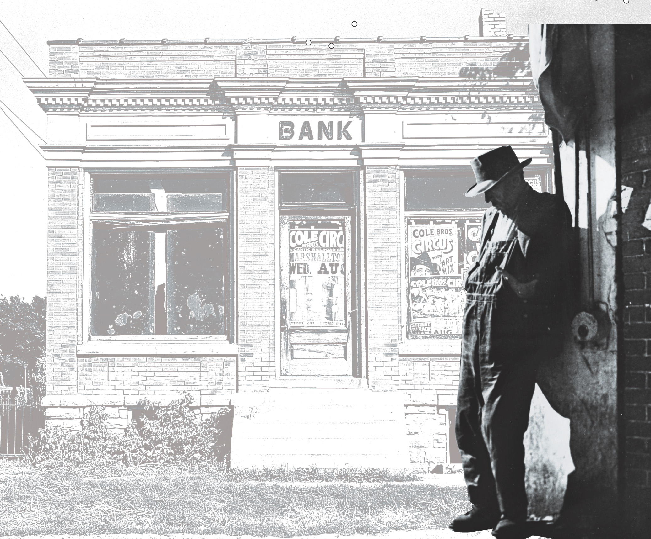Photo: a man slumps outside a bank