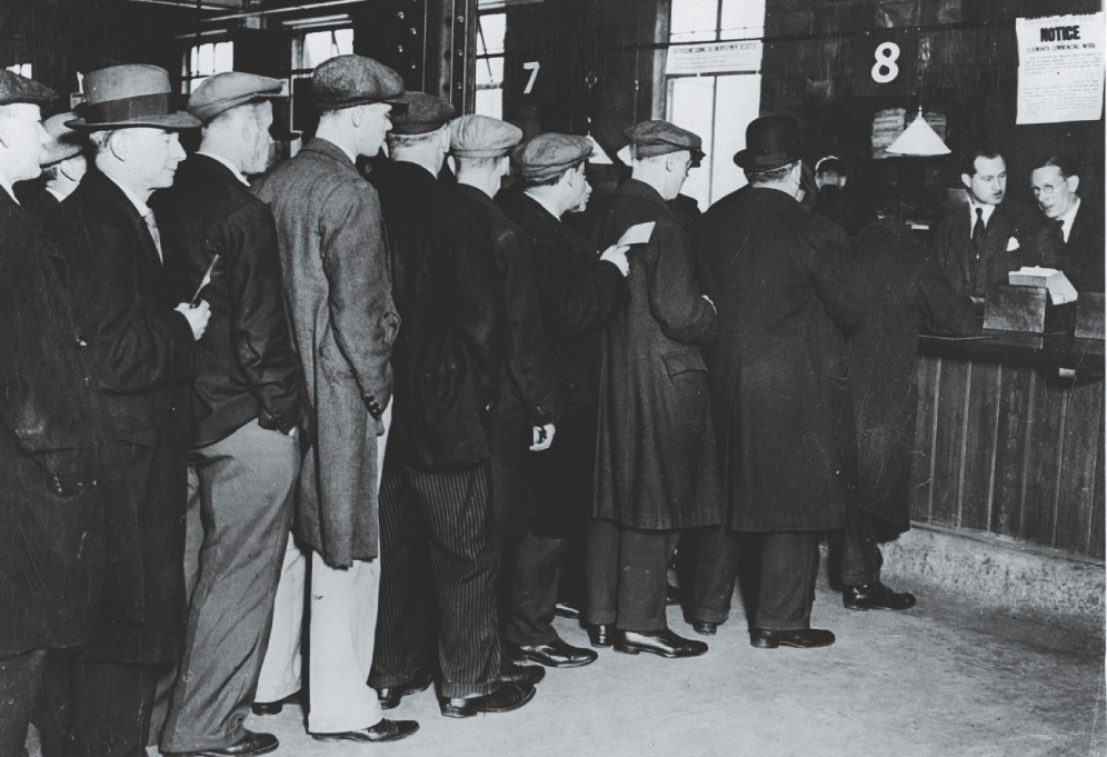 Photo: men wait in line