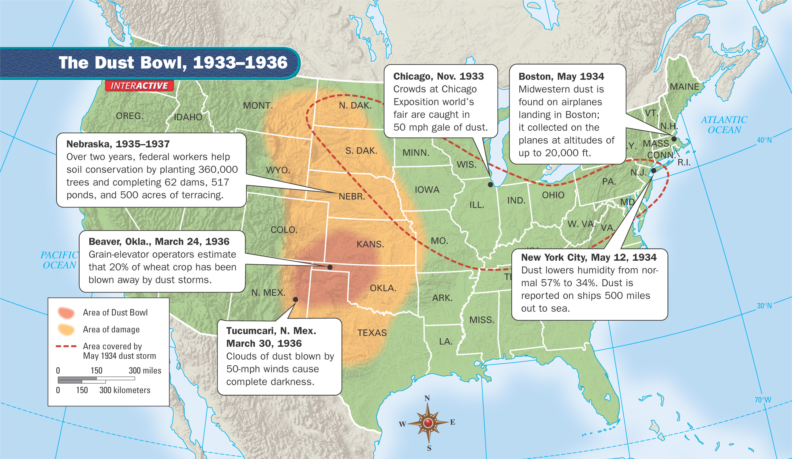 Map: The Dust Bowl 1933 - 1936