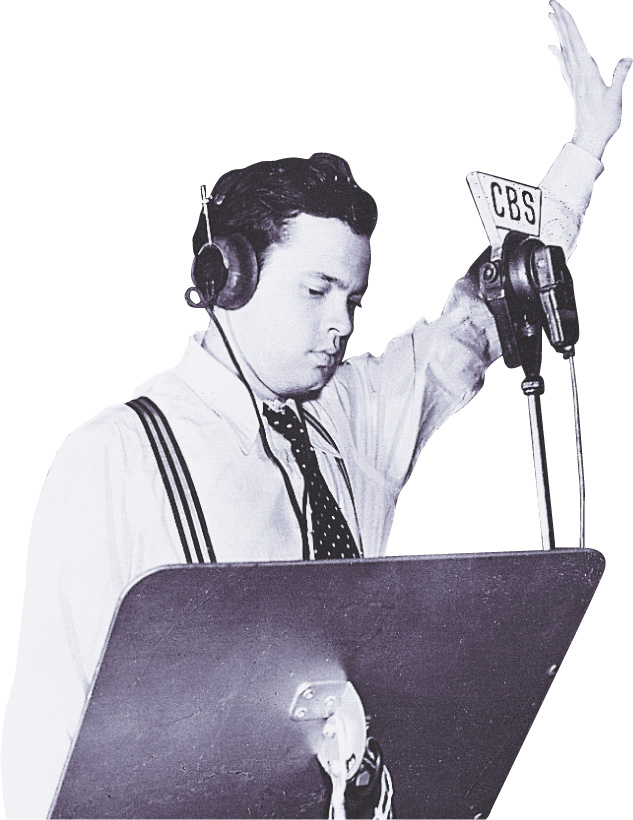 Photo: Orson Welles wearing headphones