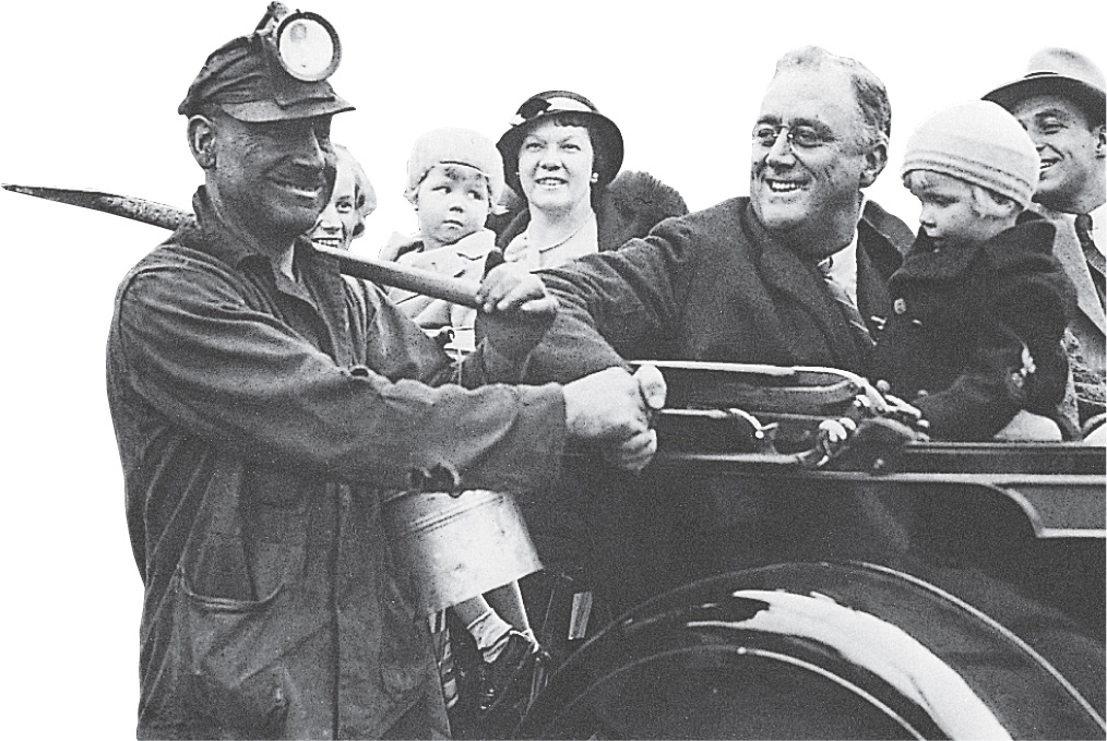Photo: Franklin D. Roosevelt shakes hands with a coal miner