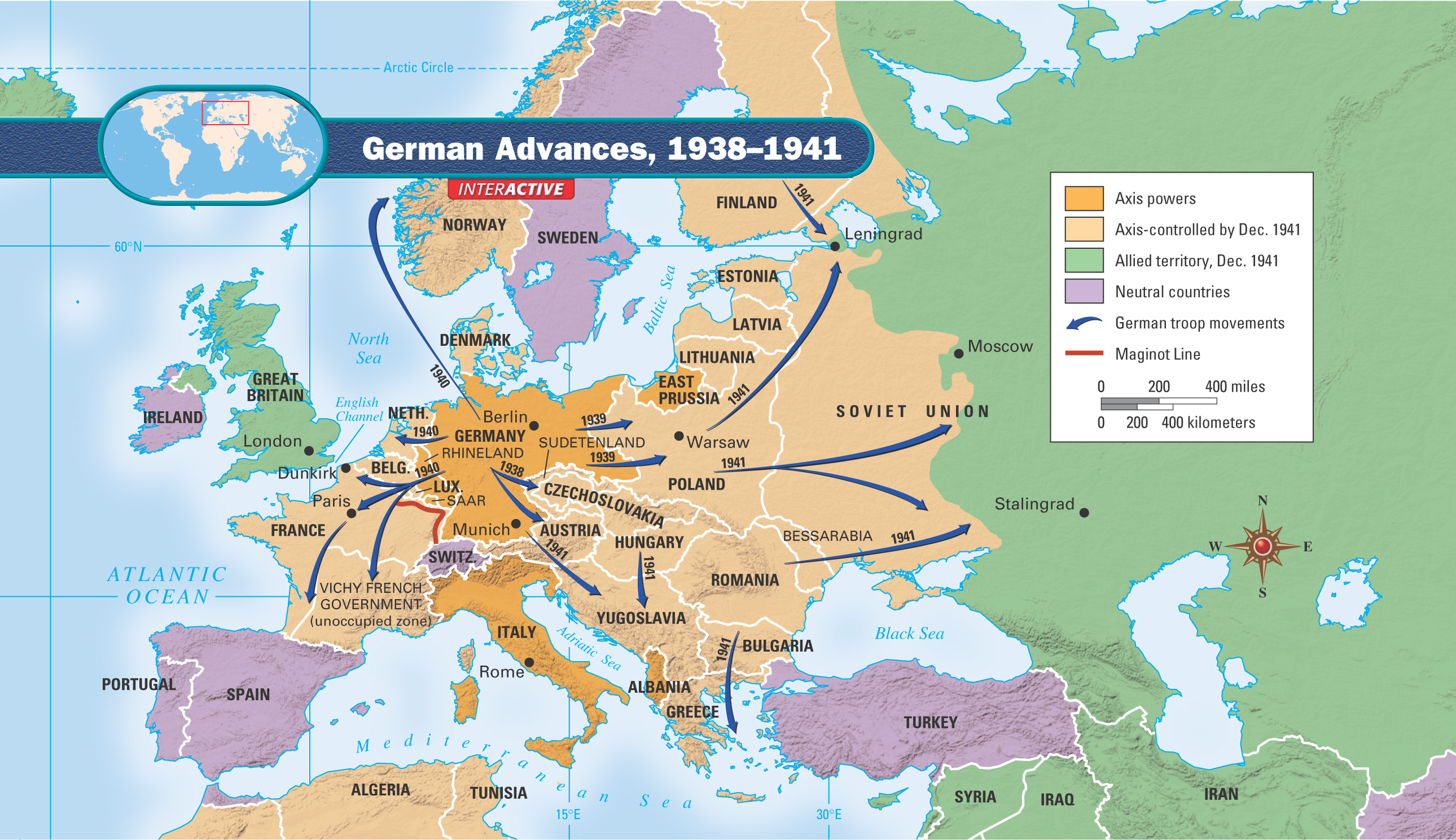 Map: German Advances 1938 - 1941