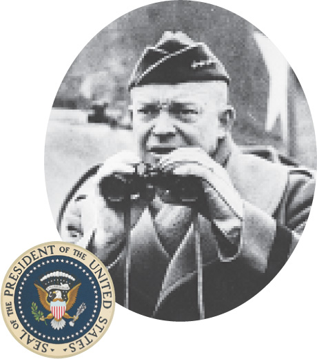 Photo: Dwight D. Eisenhower in uniform and the presidential seal