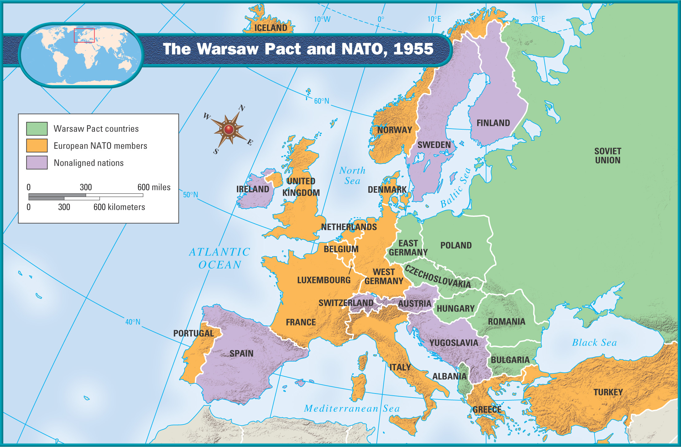 Map: The Warsaw Pact and NATO 1955