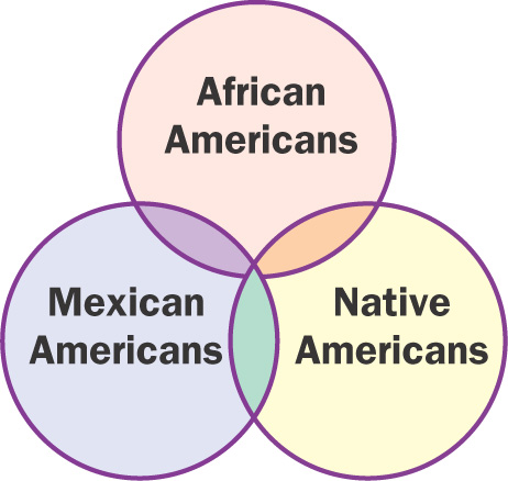 Diagram: Three circles labeled African Americans, Mexican Americans, and Native Americans overlap