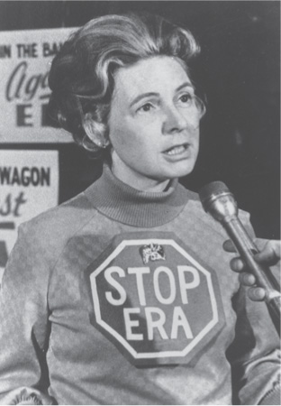 photo: Phyllis Schlafly wears a sign on her chest that reads Stop Era.