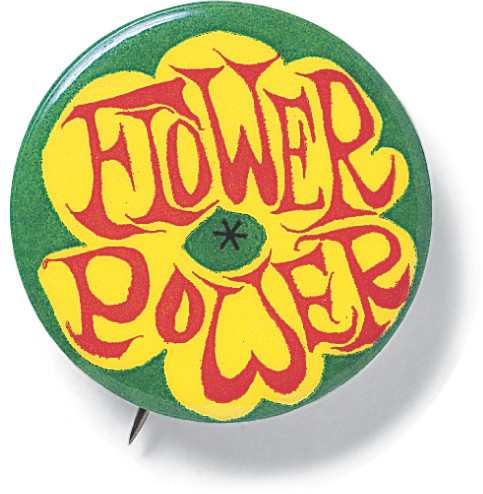 A colorful button reads Flower Power.