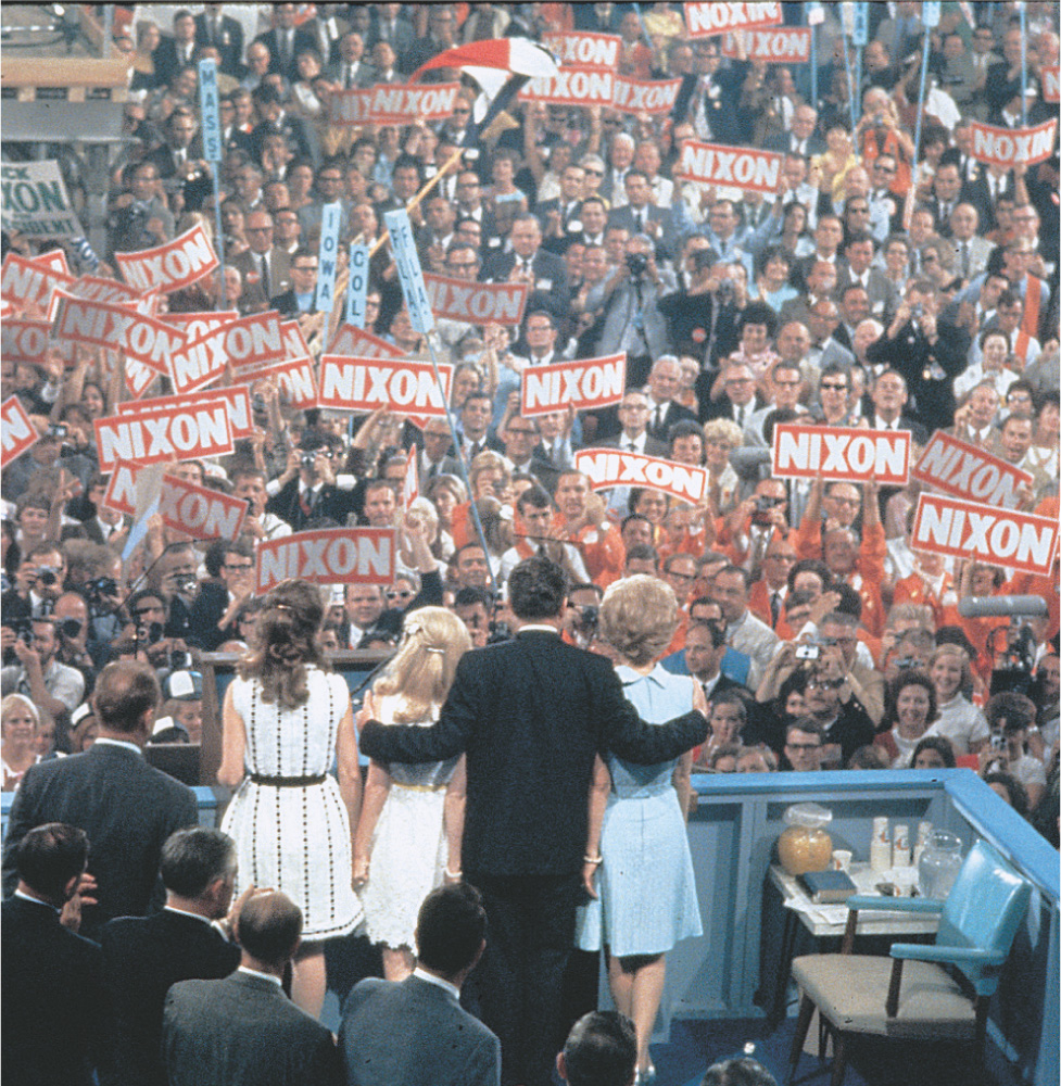 photo: Richard Nixon stands onstage with his family at the 1968 Republican convention.