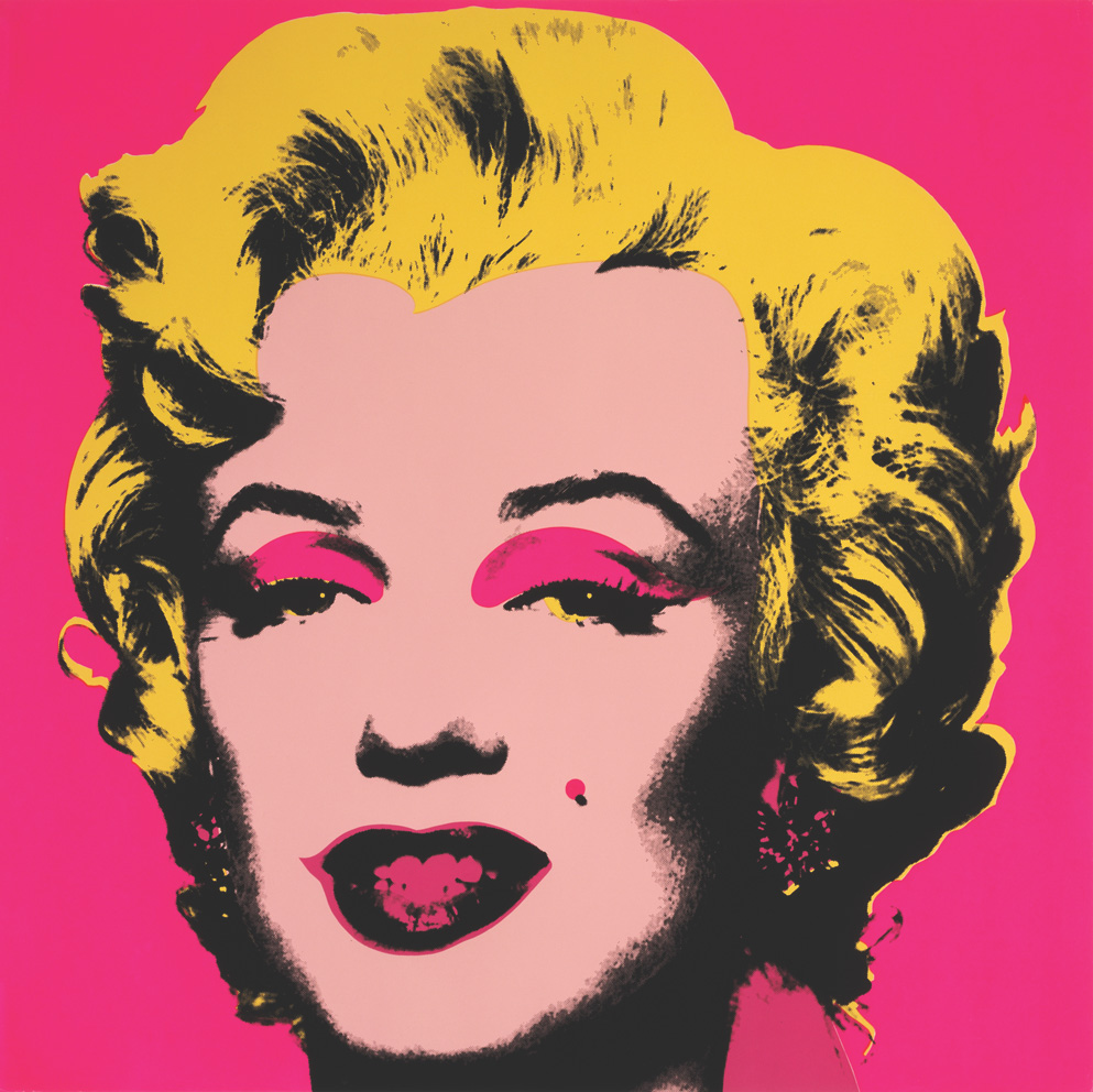 photo: an image of Marilyn Monroe is tinted bright pink and yellow.