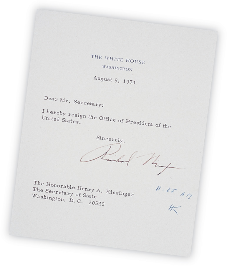 photo: Nixon's typewritten resignation letter.