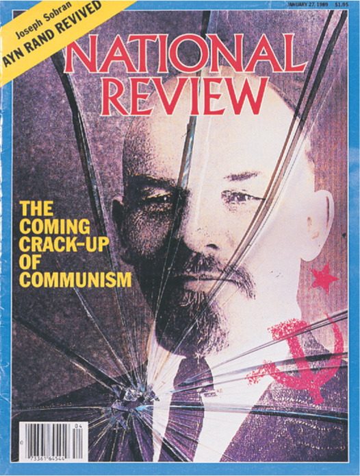 The cover of National Review magazine shows a shattered portrait of Lenin. A headline: The Coming Crack-Up of Communism.