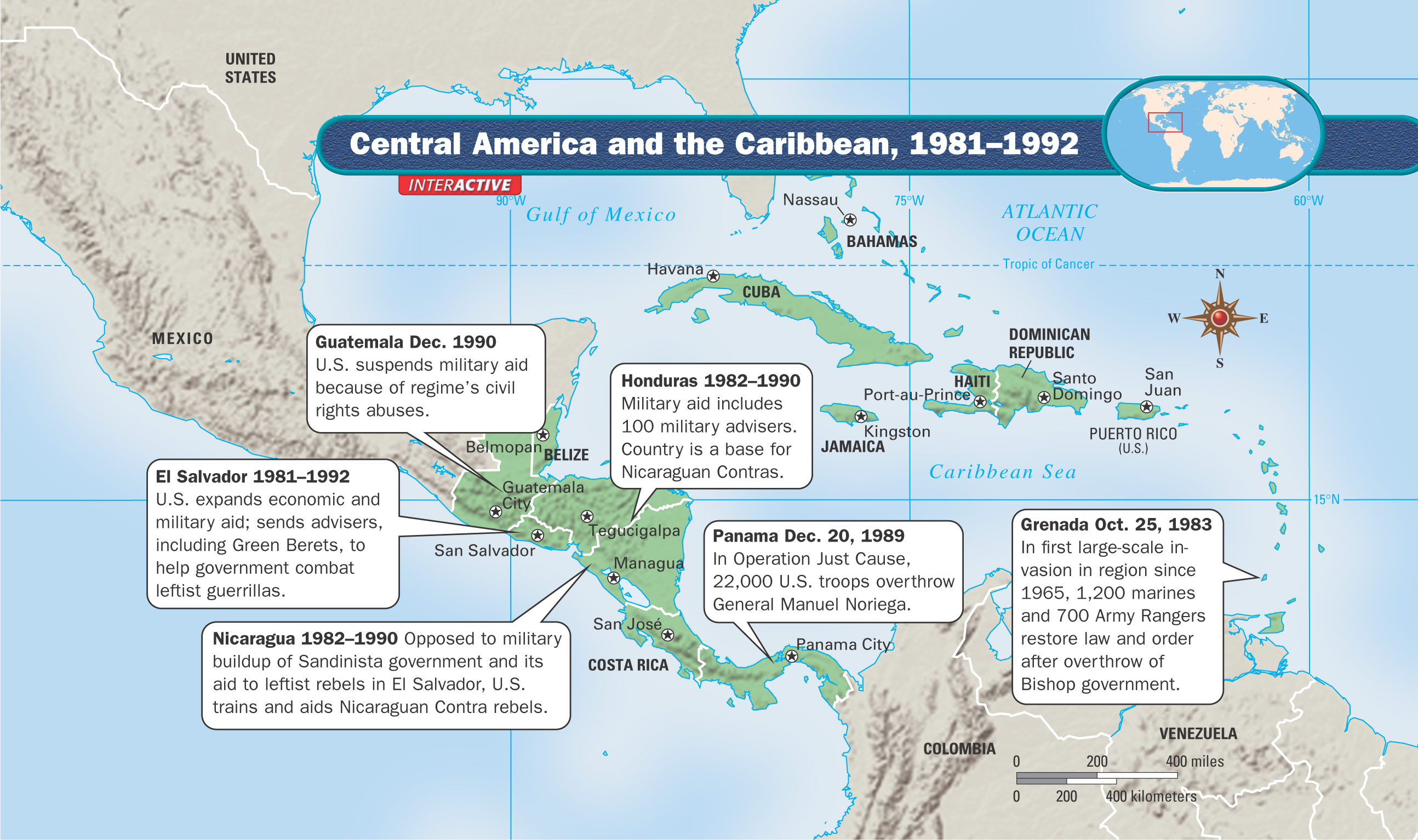 A map: Central America and the Caribbean, 1981-1992.