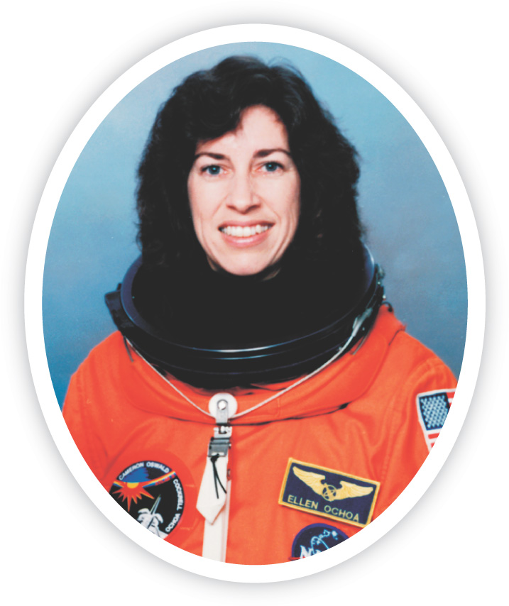 photo: Dr. Ellen Ochoa wears a spacesuit.